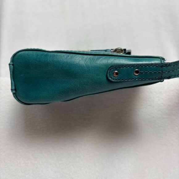 Kenneth Cole Reaction Teal-Colored Leather Shoulder Clutch Style Handbag - Picture 10 of 16
